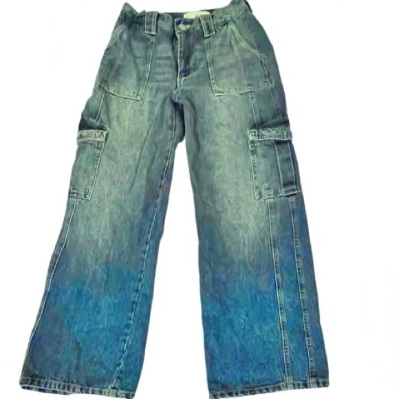 KanCan High Rise Wide Leg Cargo Jeans Medium Wash. Size: 5/26 - Picture 4 of 7